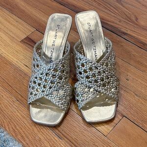 Stuart Weitzman Metallic Gold Woven Slide Mules